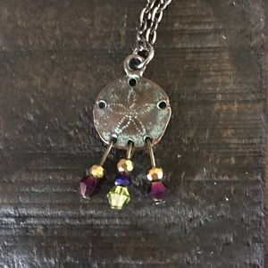 Artisan Patina Sand Dollar Necklace; Swarovski NEW
